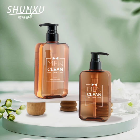 A Spot 300ml brown shampoo body wash bottle 200ml flat square body lotion sub-packaging lotion bottle - Mixbatch