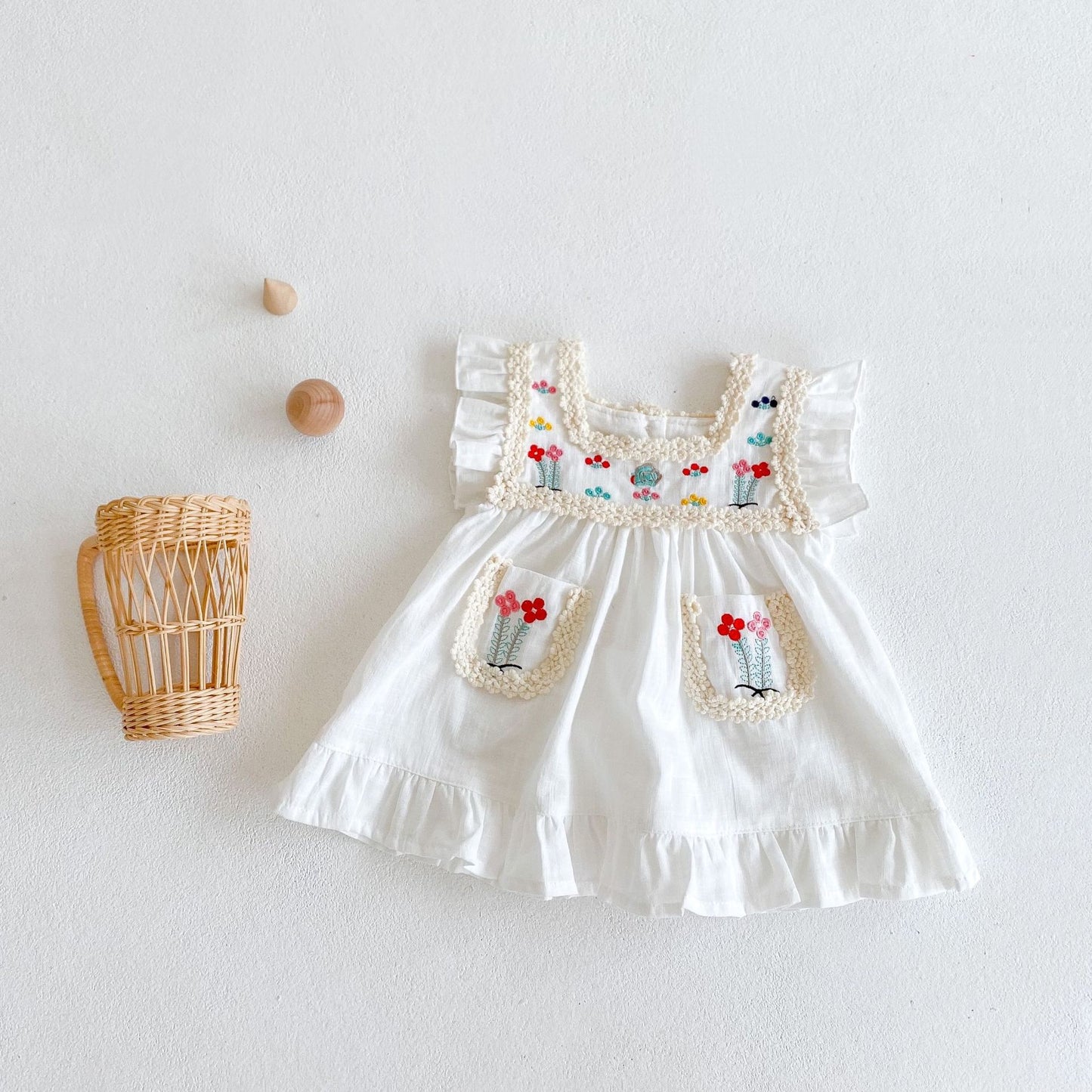 A ins 2023 summer new girl baby embroidered thin dress baby 0-3 years old white dress princess dress - Mixbatch