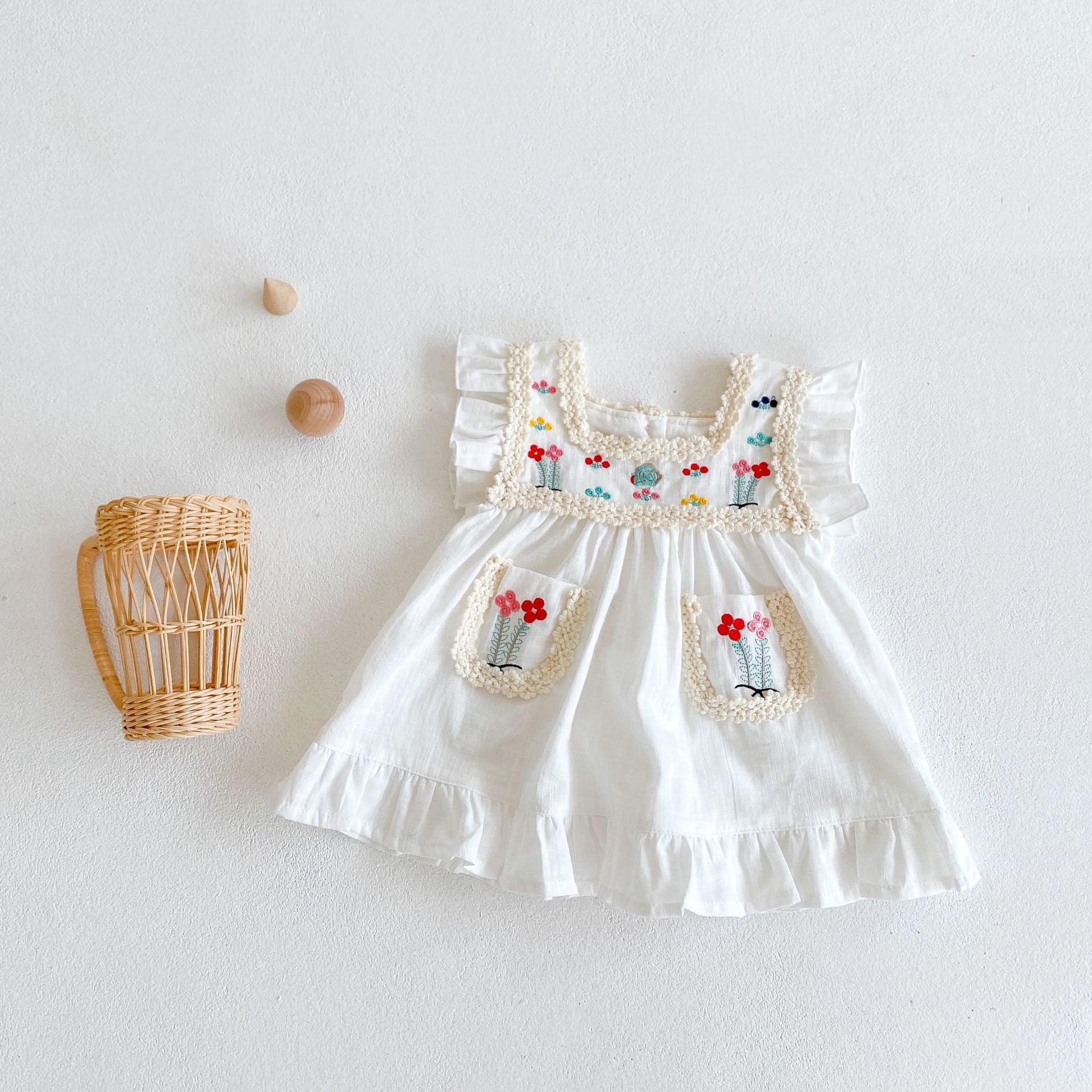 A ins 2023 summer new girl baby embroidered thin dress baby 0-3 years old white dress princess dress - Mixbatch