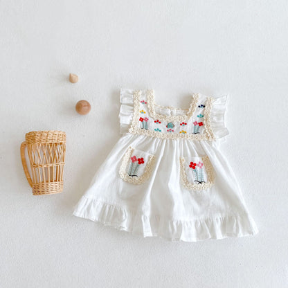 A ins 2023 summer new girl baby embroidered thin dress baby 0-3 years old white dress princess dress - Mixbatch