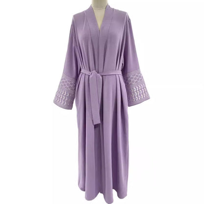 Embroidered Middle Eastern Muslim Clothing Fashion Elegant Pocket Cardigan Lace-Up Dress Robe - Mixbatch