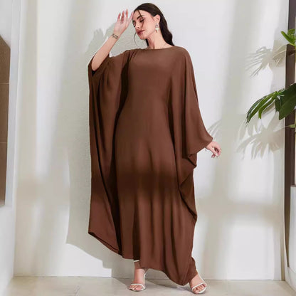 Cross-border new Muslim Middle East Arabic dress straps bat sleeve crew neck fashion elegant dress robe - Mixbatch