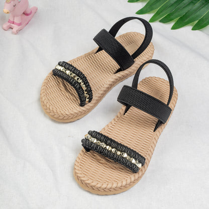 A flat sandals comfortable girls strap elastic sandals lightweight fashion outdoor trendy shoes - Mixbatch
