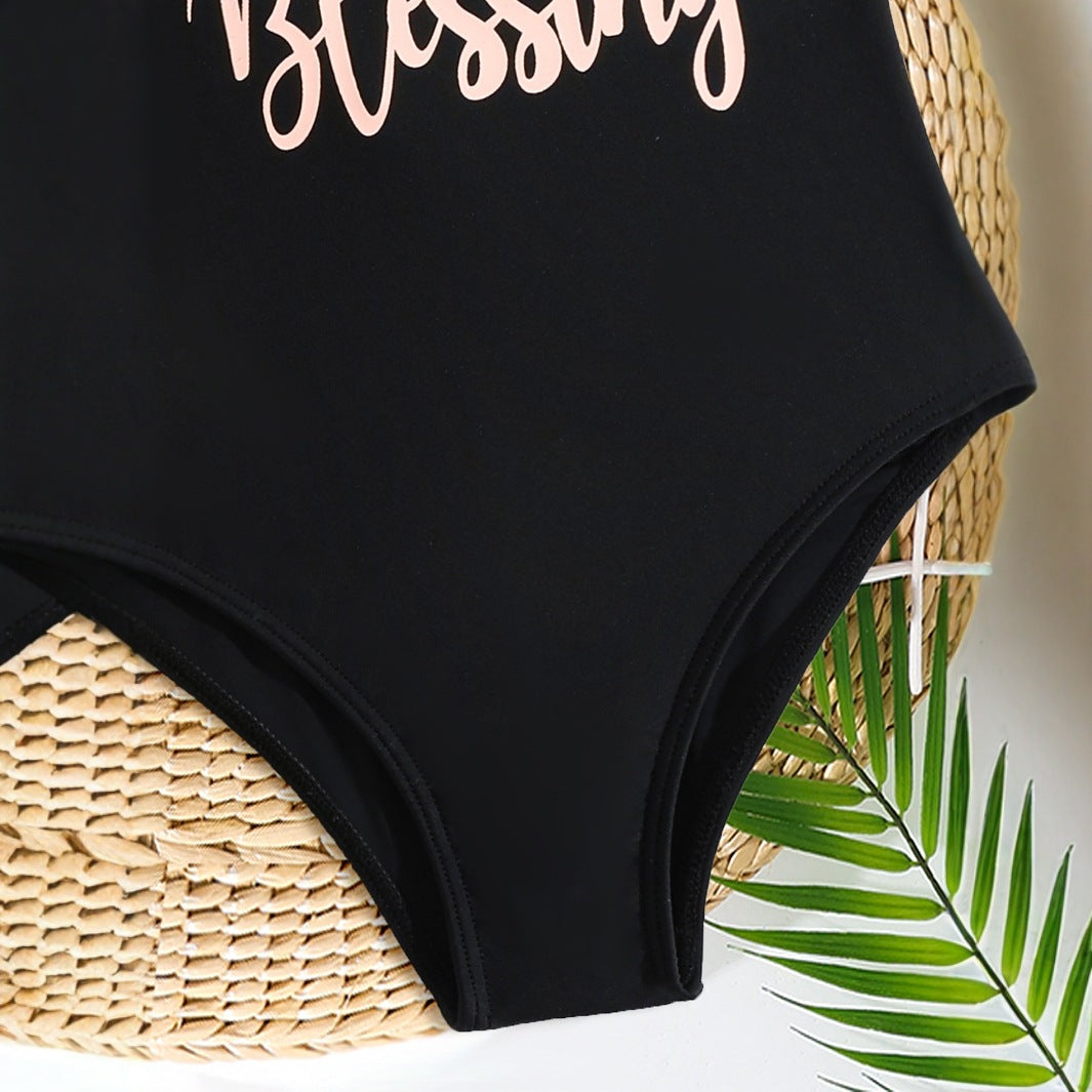 A Offset Letter Cross Back Staple Swimsuit - Mixbatch
