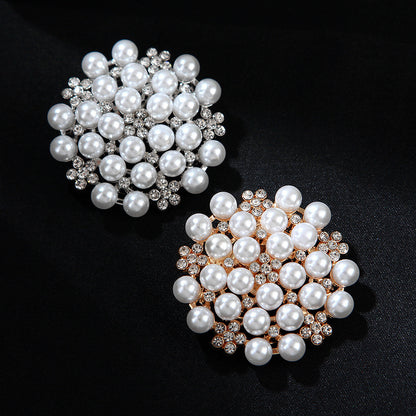 A Korean version of diamond-encrusted pearl flower brooch women's clothing niche pin high-end silk scarf buckle personalized exaggerated corsage - Mixbatch