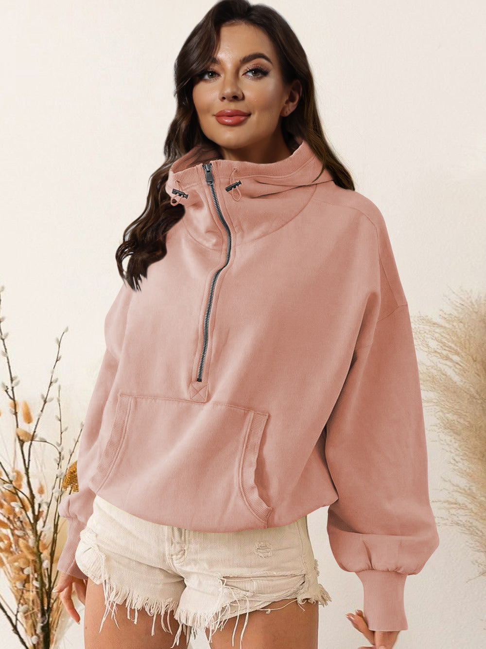 A hooded long-sleeved sweater