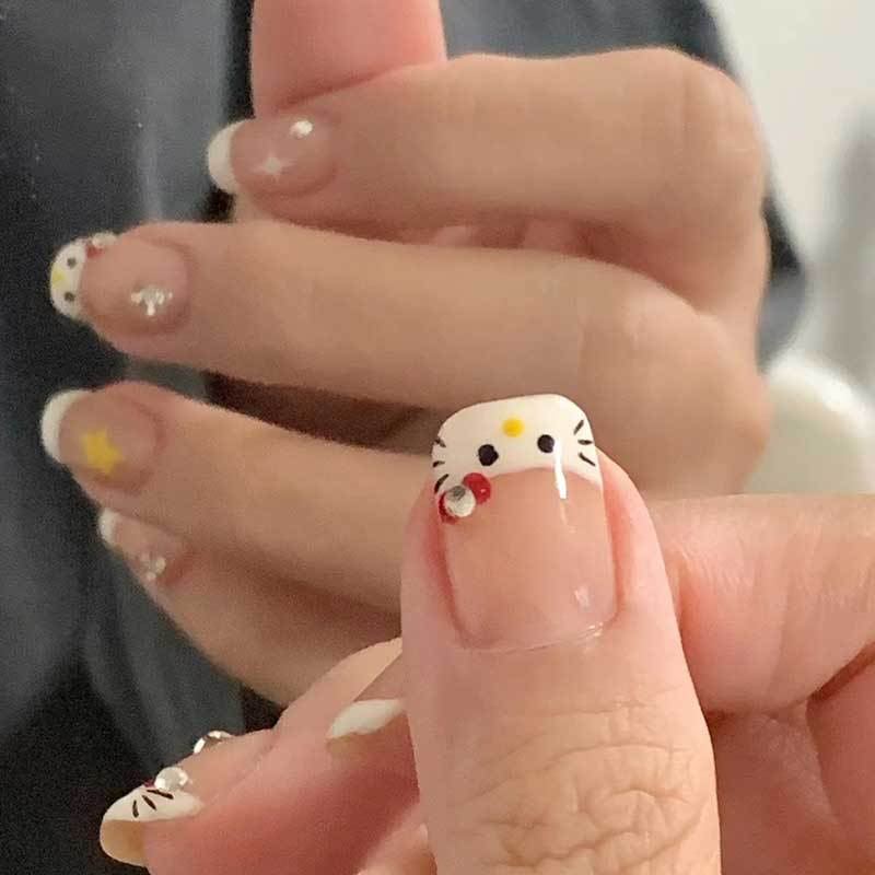 A Yi Yi Dance 30 pieces Handmade white moonlight cat eye manicure pieces Gentle temperament cat eye aurora wearing armor Xiaohongshu explosion - Mixbatch
