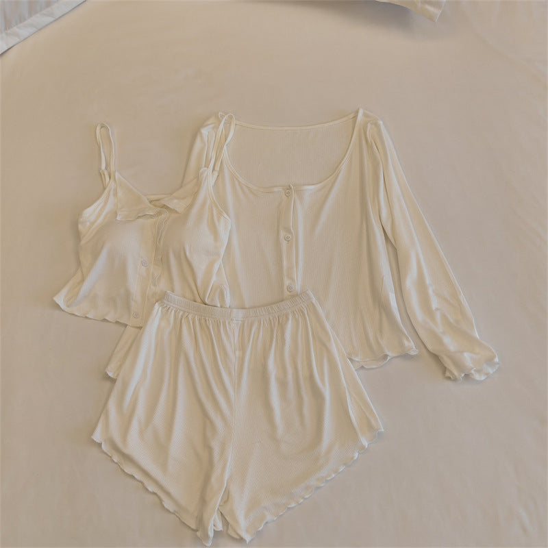 A Modal pajamas women's spring, autumn and winter sexy with chest pads, summer suspenders, trousers can be worn outside, simple loungewear cover - Mixbatch