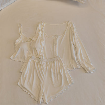 A Modal pajamas women's spring, autumn and winter sexy with chest pads, summer suspenders, trousers can be worn outside, simple loungewear cover - Mixbatch