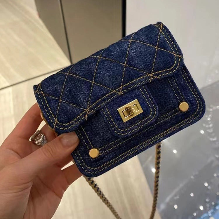 A new casual washed denim mini earphone bag chain decorative messenger bag lipstick bag female tide - Mixbatch