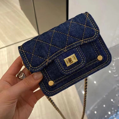 A new casual washed denim mini earphone bag chain decorative messenger bag lipstick bag female tide - Mixbatch