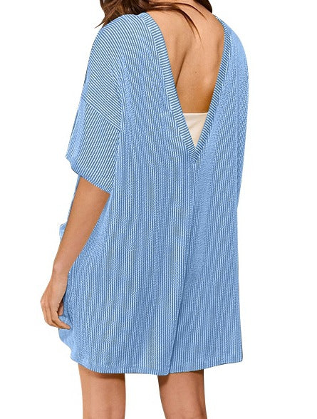 European and American cross-border Amazon independent station 2025 new products for women's loose pockets V-neck short-sleeved jumpsuits