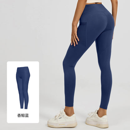 A hip mesh side pocket yoga pants women's high waist hip lift sports leggings fitness pants