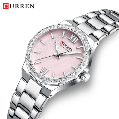 A 9103 Ladies Korean Small Fashion Diamond-encrusted Polygon Waterproof Quartz Steel Strap Watch