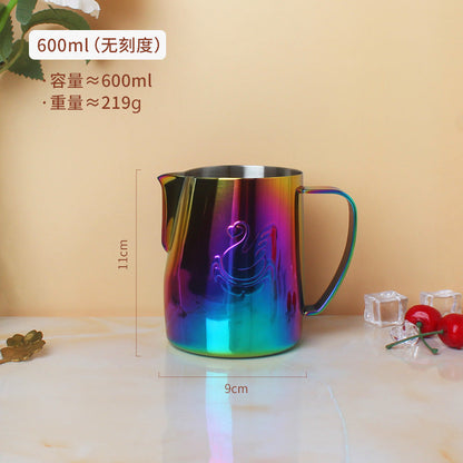 A 304 stainless steel pointed mouth latte cup with graduated coffee latte tank milk foam cup 350/600/900ml