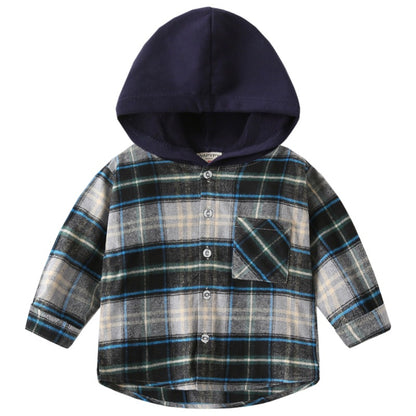 A children's hooded checked shirt