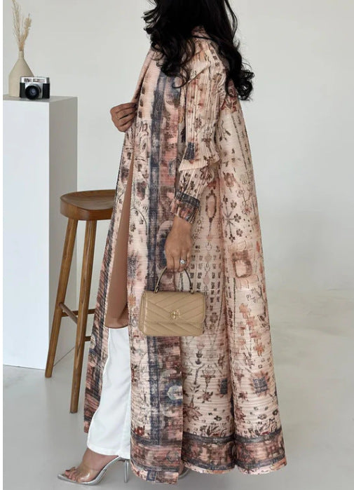 A  Pleated robe print cardigan women's clothing