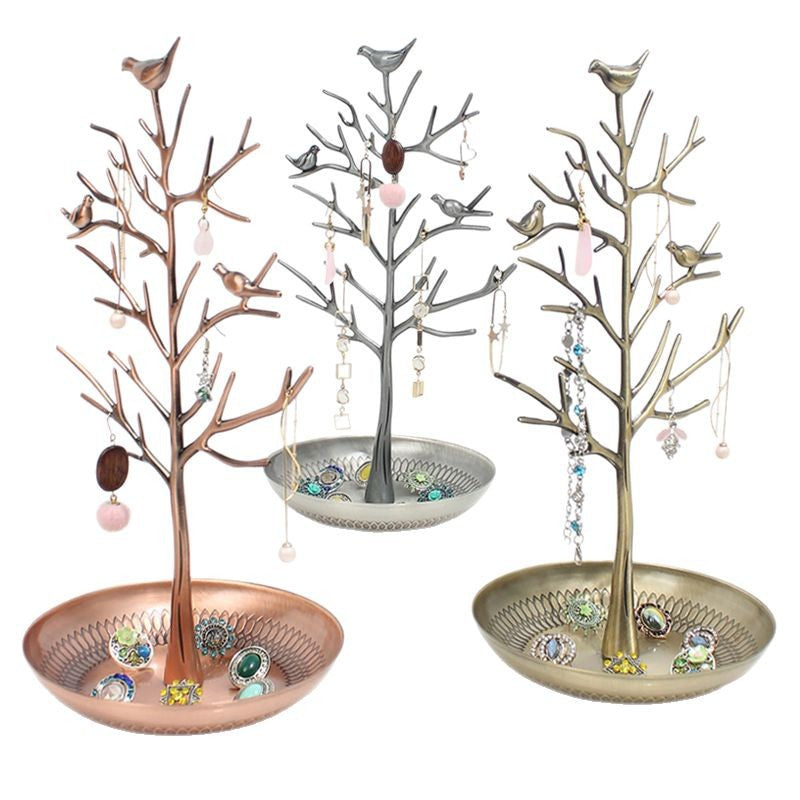 رف عرض مجوهرات على شكل شجرة طائر، رف عرض مجوهرات من سبيكة معدنية، رف مجوهرات من شجرة السنط، زينة بالجملة 