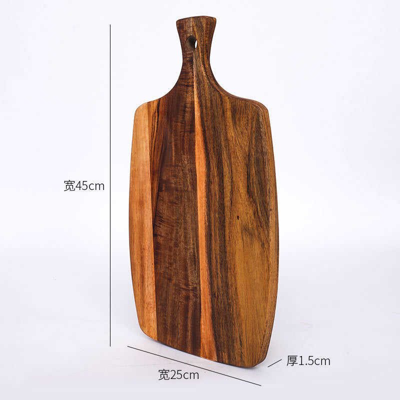 A Acacia wood pizza tray with handle solid wood cheese bread tray household steak plate, creative wooden small cutting board