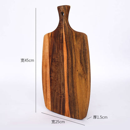 A Acacia wood pizza tray with handle solid wood cheese bread tray household steak plate, creative wooden small cutting board