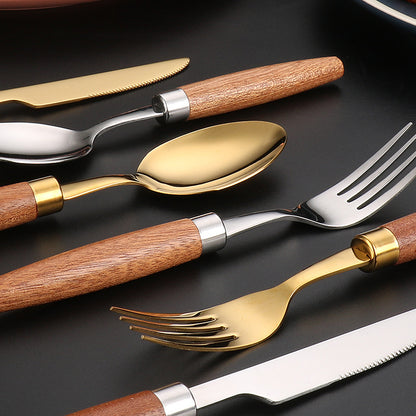 A304 stainless steel knife, fork and spoon sapili wooden handle