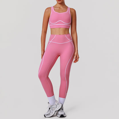 A High-intensity nude contrasting color yoga suit, sports training leggings, shock-proof bra, fitness running suit
