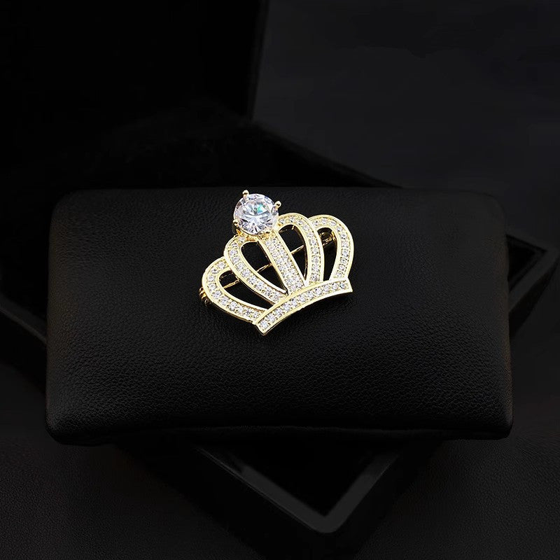 A Amazon Europe and the United States cross-border hot-selling zircon simple princess crown brooch small suit party dinner dress pin - Mixbatch