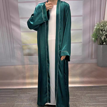 New Middle Eastern Muslim Clothing Fashion Elegant Nailed Diamond Cardigan Dress Belt Robe - Mixbatch