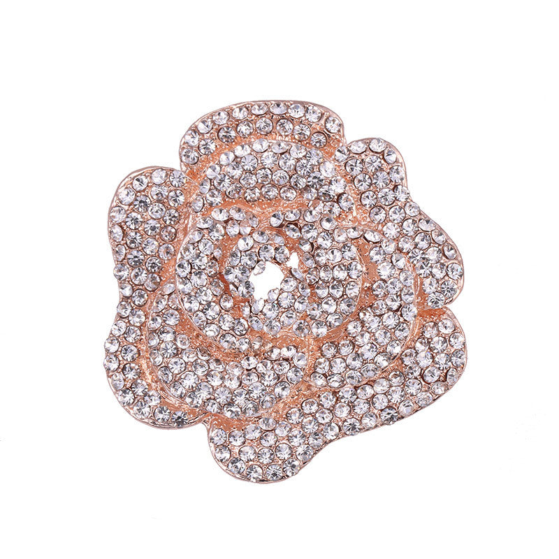 A European and American fashion exquisite rose flower brooch inlaid with diamonds flower brooch suit coat versatile accessories do not button - Mixbatch