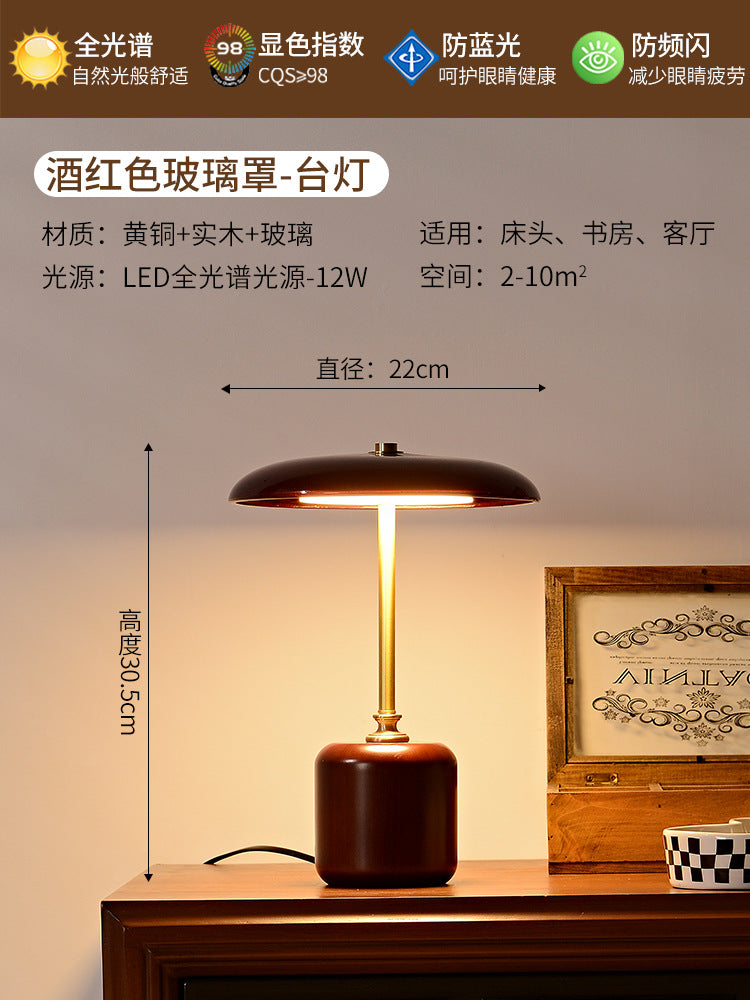 A solid wood glass table lamp