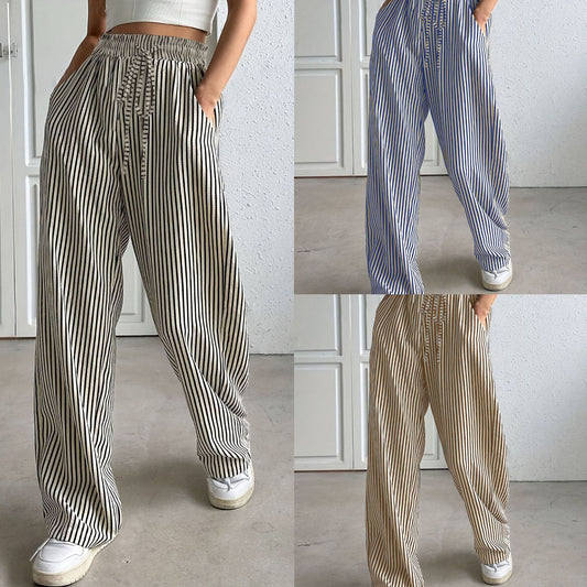A striped casual trousers straight-leg trousers