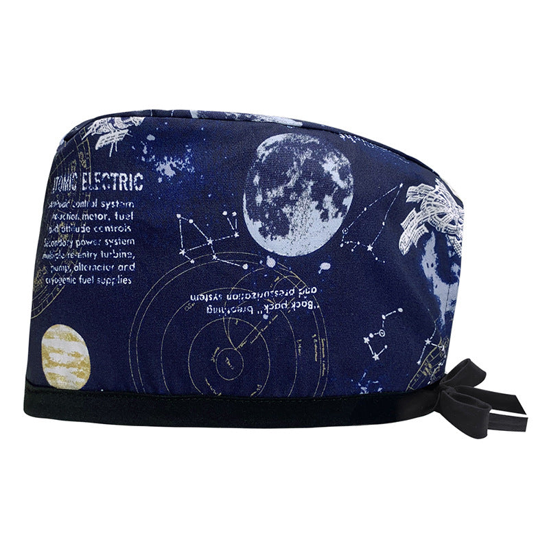 A Cotton Printed Surgical Cap Adjustable Women's Long Hair Baotou Cap Dentist Stomatology Clinic Frosted Cap Men's Foreign Trade