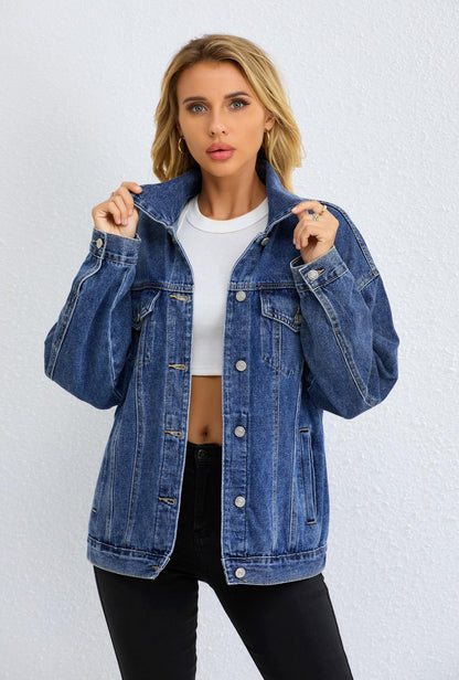 A denim jacket fashion oversized loose women denim jacket versatile