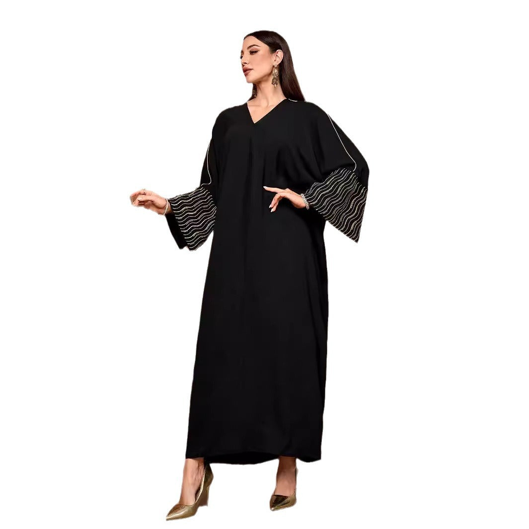 Middle Eastern Muslim long dress long sleeves split ends temperament elegant Abaya robe embroidered blouse - Mixbatch