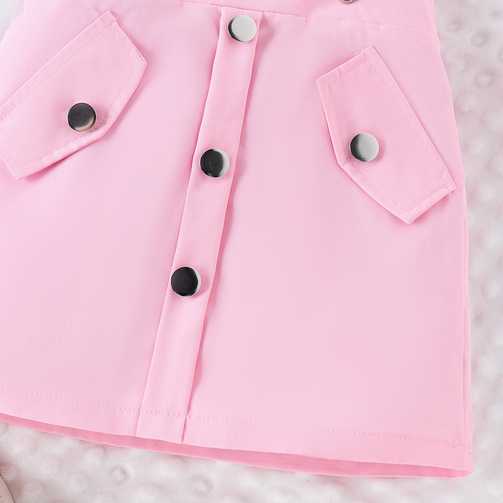 A 2024 summer amazon puff short sleeve lapel bow tie shirt strap short skirt girls suit - Mixbatch
