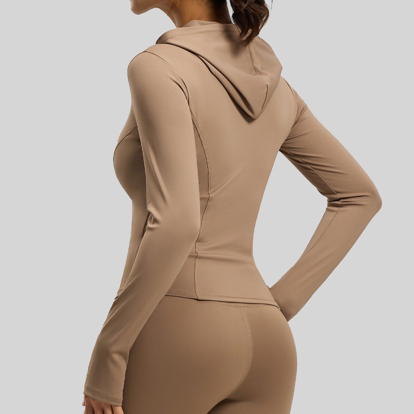 A Hooded Slim Yoga Jacket Stretch Skinny Windproof Running Cycling Sports Jacket