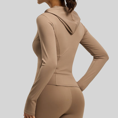 A Hooded Slim Yoga Jacket Stretch Skinny Windproof Running Cycling Sports Jacket