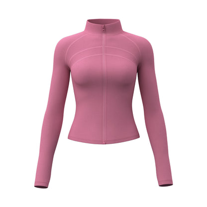 A European and American large size zipper sports jacket elastic tight sports top European size slim and thin yoga clothes women