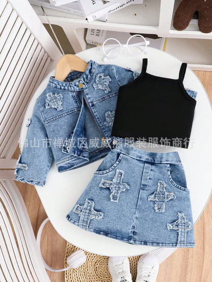 A children's denim three-piece set
