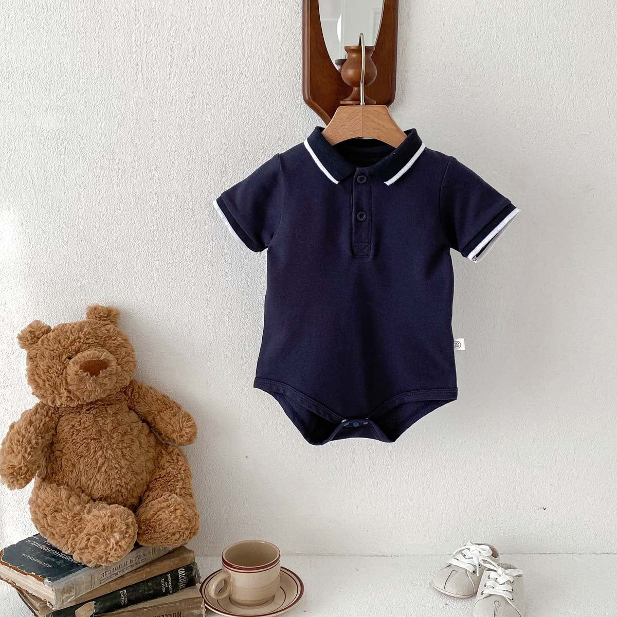 A boy&#039;s clothes summer short-sleeved Polo shirt bag fart ha clothes baby jumpsuit baby lapel one-year-old cotton climbing suit - Mixbatch