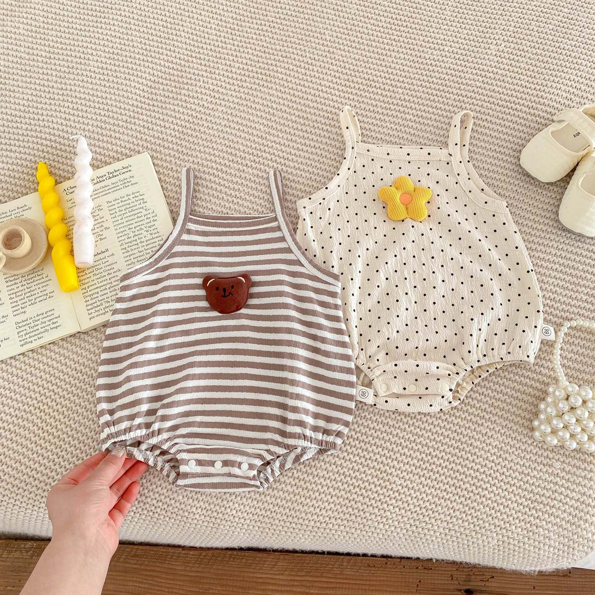 Summer Korean version baby camisole jumpsuit for boys and girls, cartoon sleeveless vest, crawling suit for newborns, thin fitting jumpsuit - Mixbatch