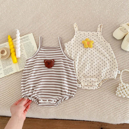 Summer Korean version baby camisole jumpsuit for boys and girls, cartoon sleeveless vest, crawling suit for newborns, thin fitting jumpsuit - Mixbatch