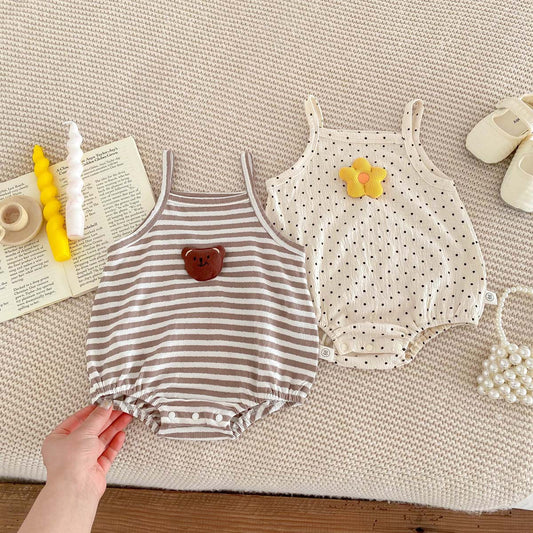 Summer Korean version baby camisole jumpsuit for boys and girls, cartoon sleeveless vest, crawling suit for newborns, thin fitting jumpsuit - Mixbatch