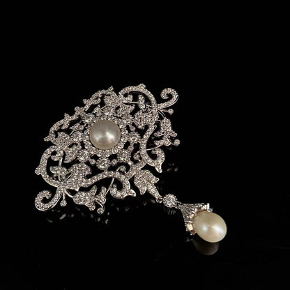 A French retro court fringed pearl luxury pin suit dress neckline brooch accessories high-end crystal corsage - Mixbatch