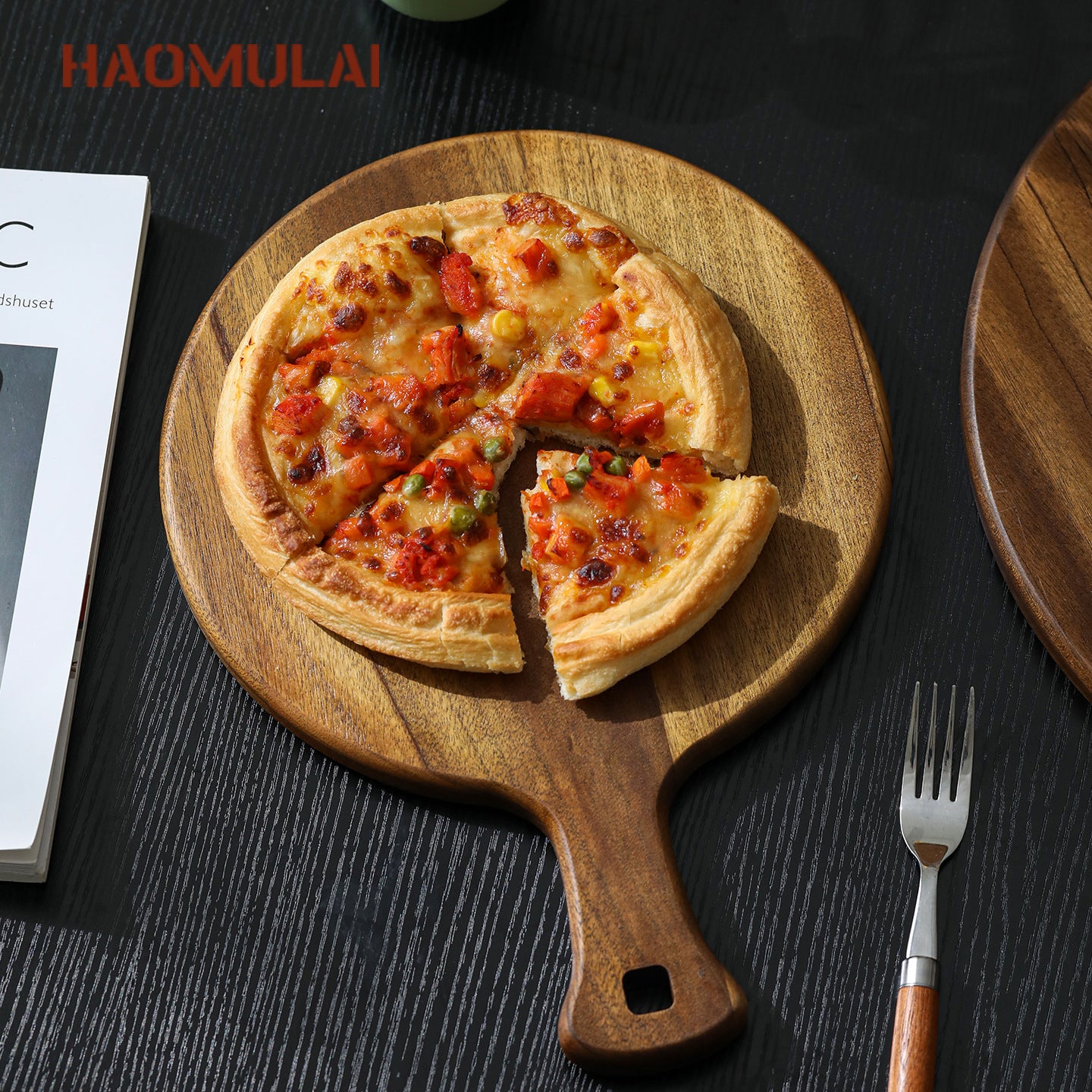 A Round pizza plate Commercial solid wood pizza plate Tray Wooden 9/10/12 inch steak plate Fruit complementary food plate