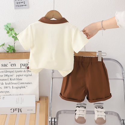 A foreign style baby new children's summer cartoon POLO shirt short-sleeved two-piece set