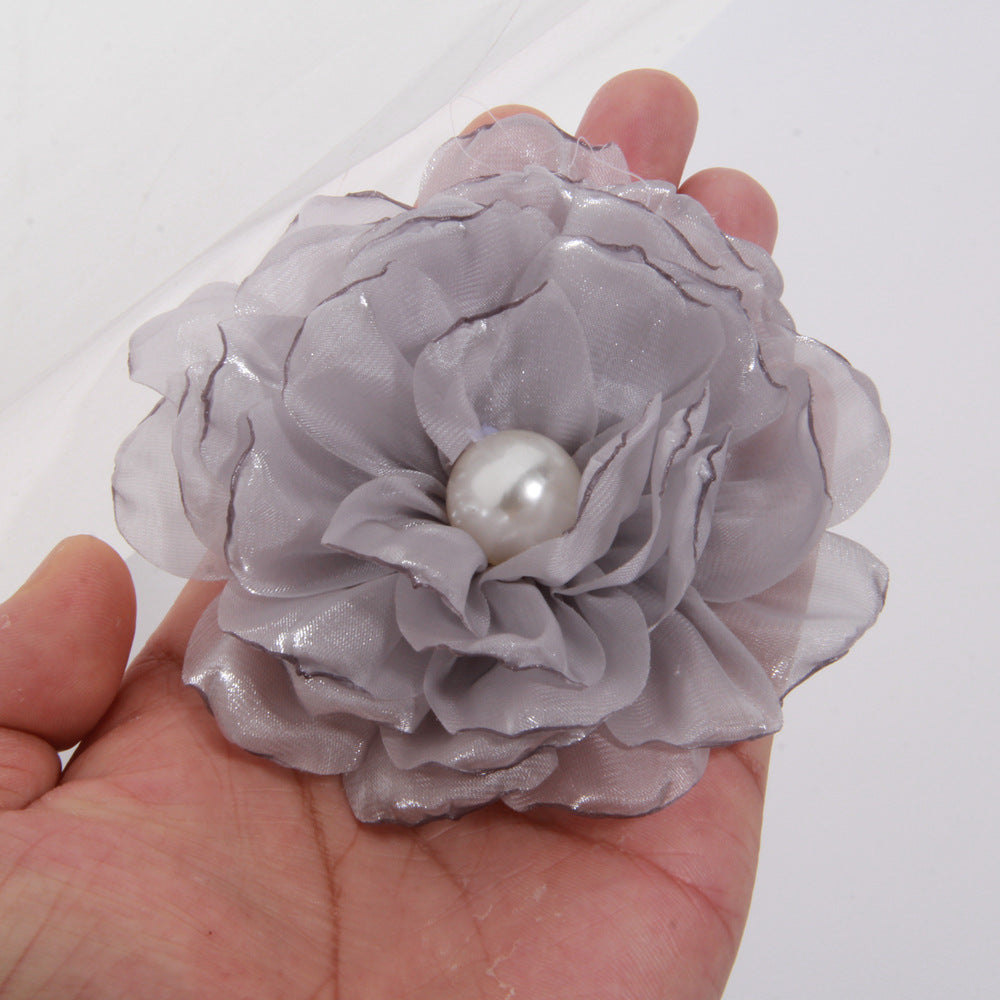 A 9cm large number of spot with pearl cloth flower fabric flower gauze clothing accessories brooch clothing accessories - Mixbatch