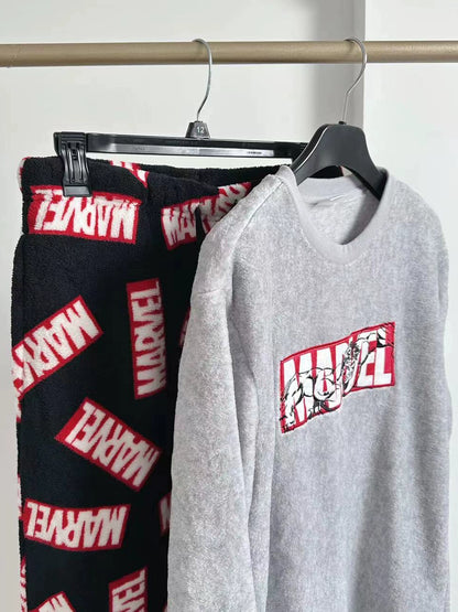 T European and American Christmas series autumn and winter coral fleece couple loungewear pajamas set