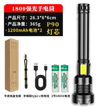 A USB flashlight Outdoor aluminum alloy strong light flashlight, new power display flashlight