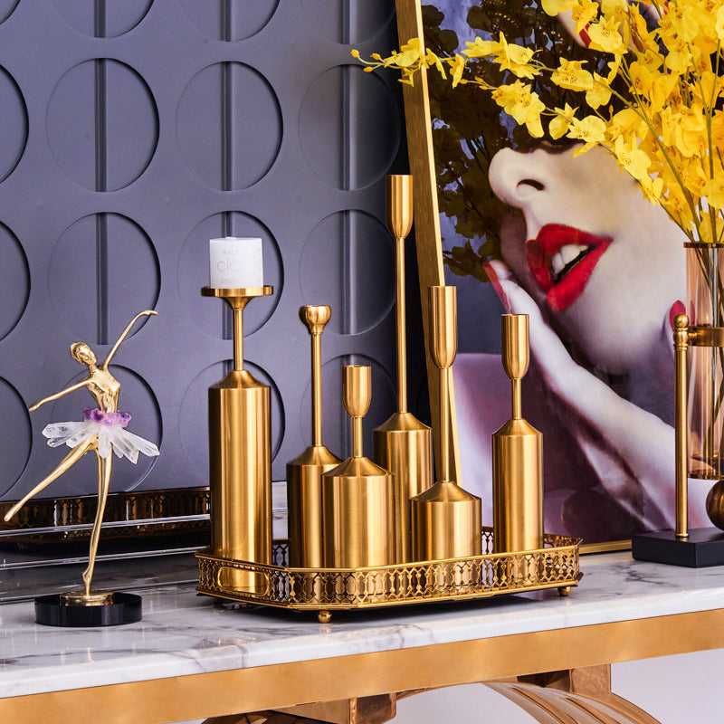 A European metal candlestick electroplating wedding props dining table candlelight dinner decoration home soft decoration handicrafts ornament